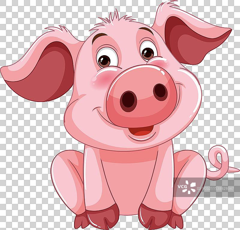 可爱的粉色小猪卡通角色坐着并且图片素材