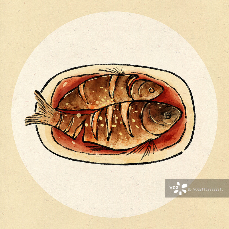 国风杭州美食插画-西湖醋鱼图片素材