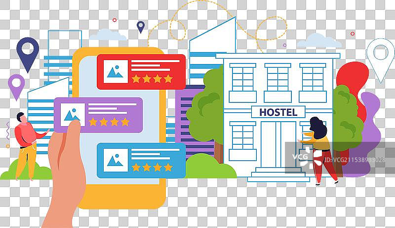 旅舍与游客公寓的扁平设计概念图片素材