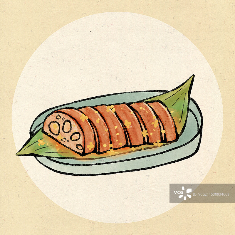 国风杭州美食插画-桂花糯米藕图片素材