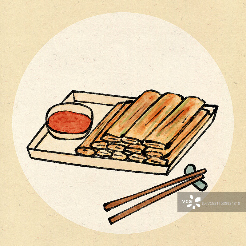 国风杭州美食插画-葱包烩图片素材