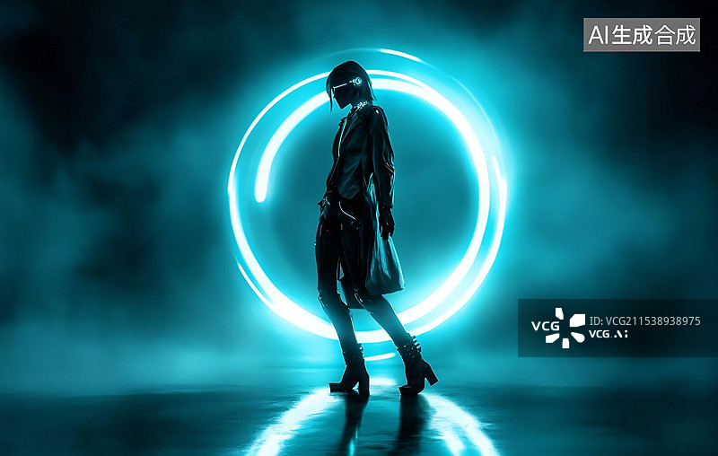【AI数字艺术】背影，时尚，赛伯朋克，时空之门图片素材