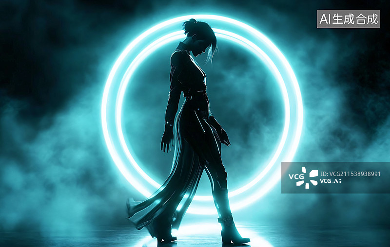 【AI数字艺术】背影，时尚，赛伯朋克，时空之门图片素材