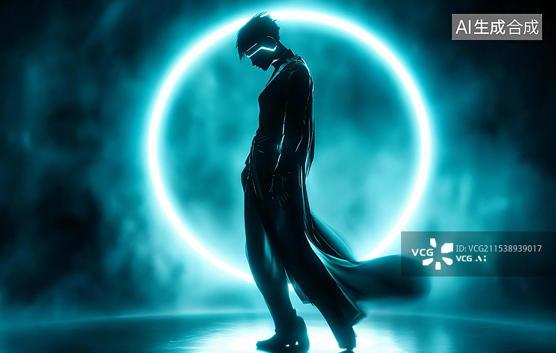 【AI数字艺术】背影，时尚，赛伯朋克，时空之门图片素材