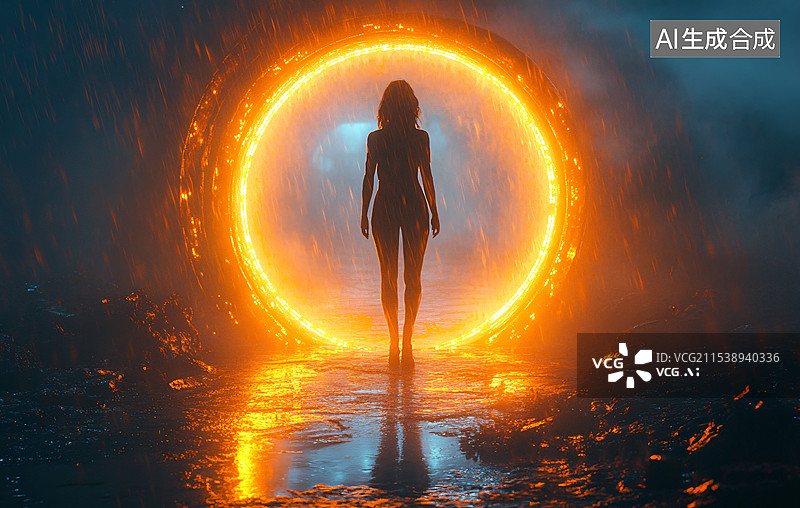 【AI数字艺术】背影，时尚，赛伯朋克，时空之门，神秘图片素材