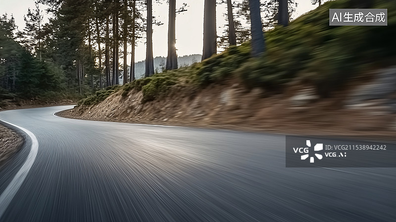 【AI数字艺术】树林间的山路-汽车广告背景图图片素材