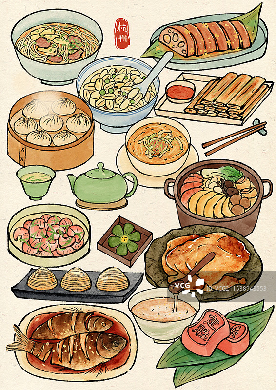国风杭州美食插画图片素材