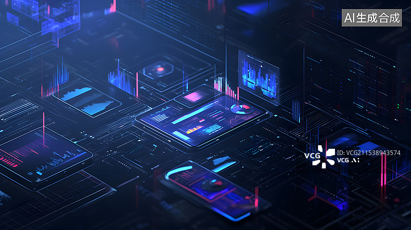 【AI数字艺术】深色背景下未来科技感的数据中心图片素材