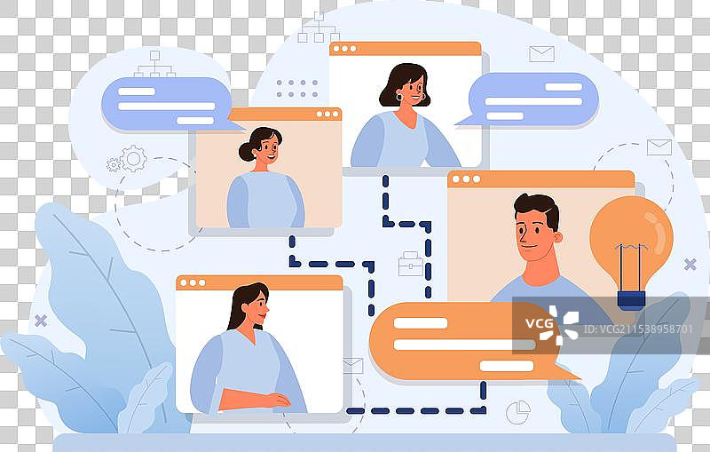团队合作中的发散性思维扁平化图片素材
