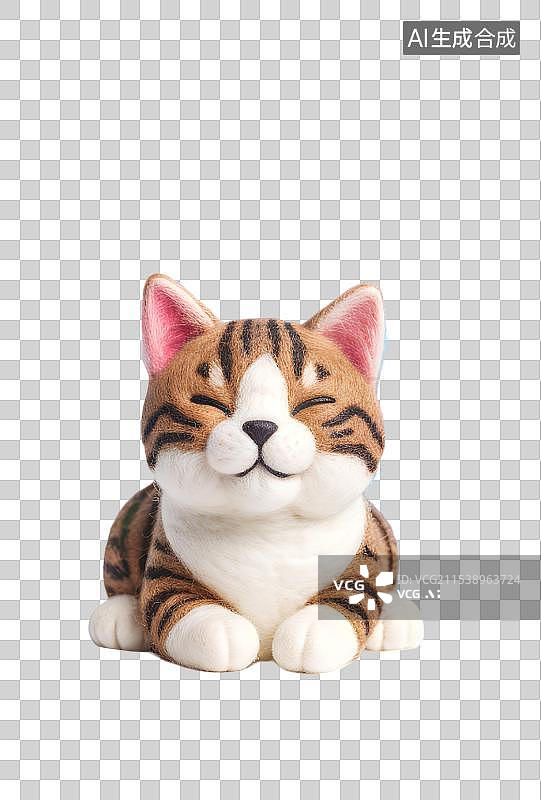 【AI数字艺术】3D渲染卡通动物，毛毡质感的小猫，趴着睡觉的猫咪，毛绒绒，萌系，治愈系免抠元素图片素材