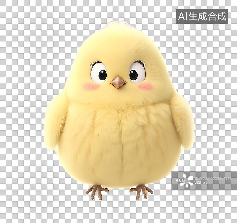 【AI数字艺术】3D渲染卡通动物，毛毡质感的黄色小鸟，胖胖的小鸟，毛绒绒，萌系，治愈系图片素材