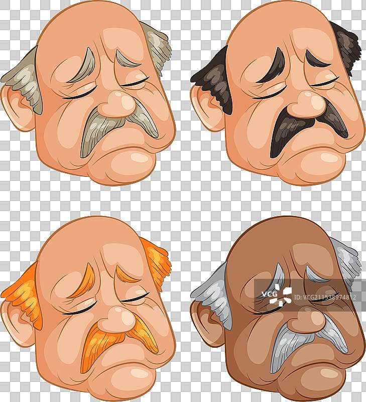 四位面露忧伤表情的老年男性图片素材