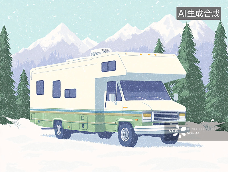 【AI数字艺术】冬季房车旅行图片素材
