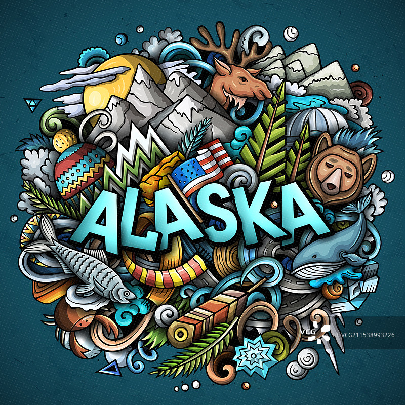 阿拉斯加手绘卡通涂鸦图片素材