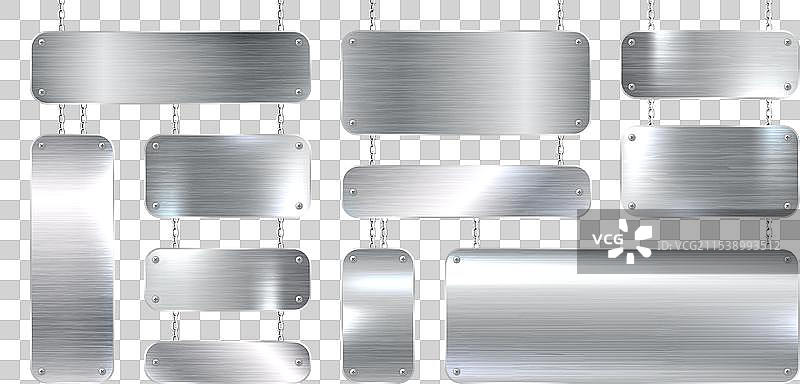 悬挂在链子上的金属横幅，真实而闪亮图片素材