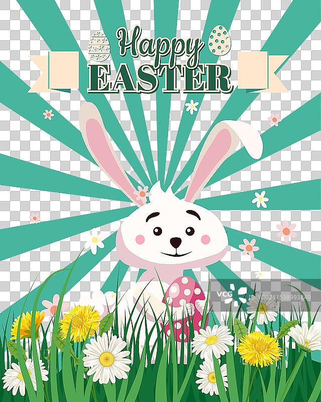 快乐复活节海报，寻找彩蛋的可爱白兔图片素材