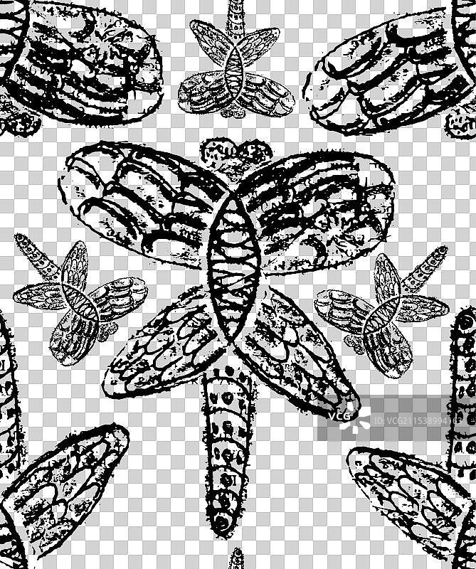 手绘蜻蜓素描图片素材