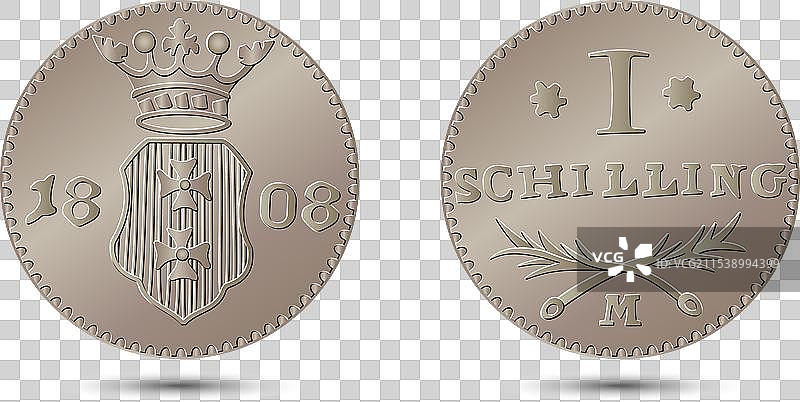1808年德国一先令硬币的特写镜头图片素材