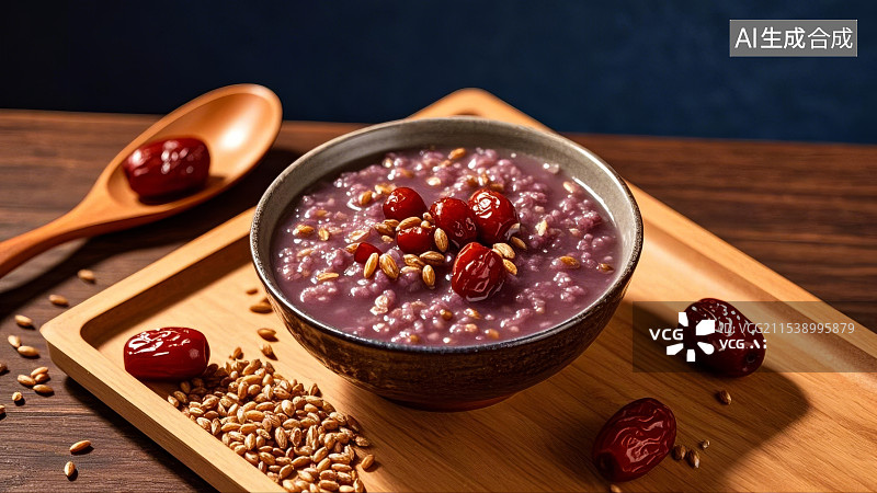 【AI数字艺术】美味的爱心早餐，八宝粥，腊八粥图片素材