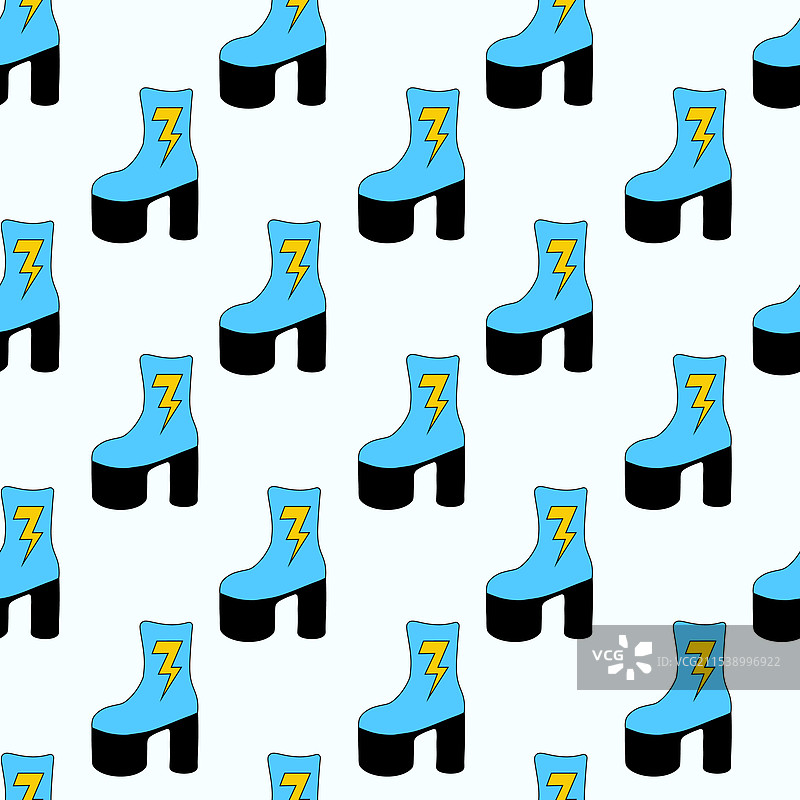 无缝图案时尚复古蓝色迪斯科靴图片素材