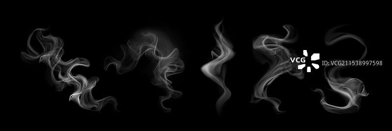 烟雾云朵在黑色背景上独立展示图片素材