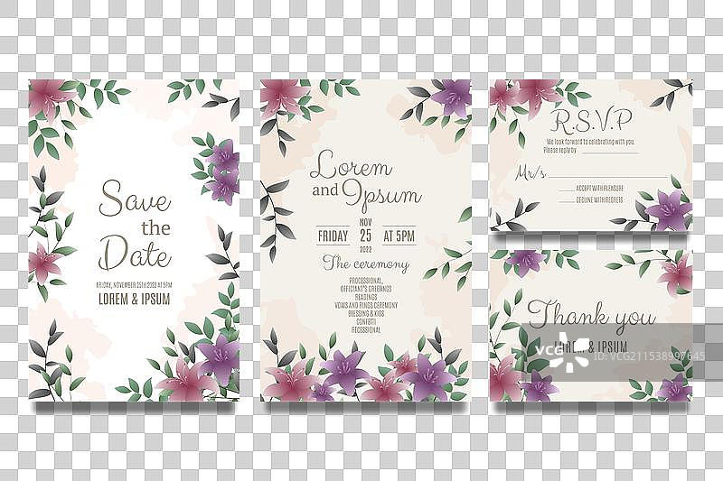 带有百合花的婚礼邀请模板图片素材