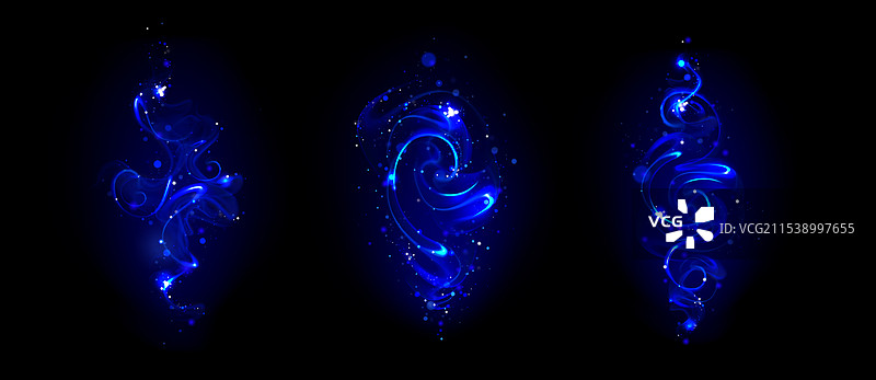 魔法棒效果集，孤立在黑色背景上图片素材