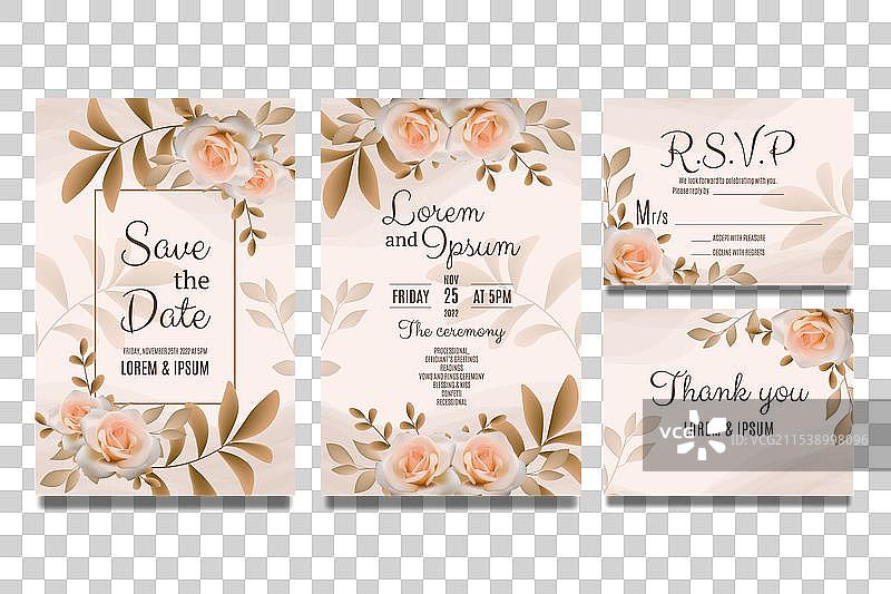 带有棕色玫瑰的婚礼邀请模板图片素材