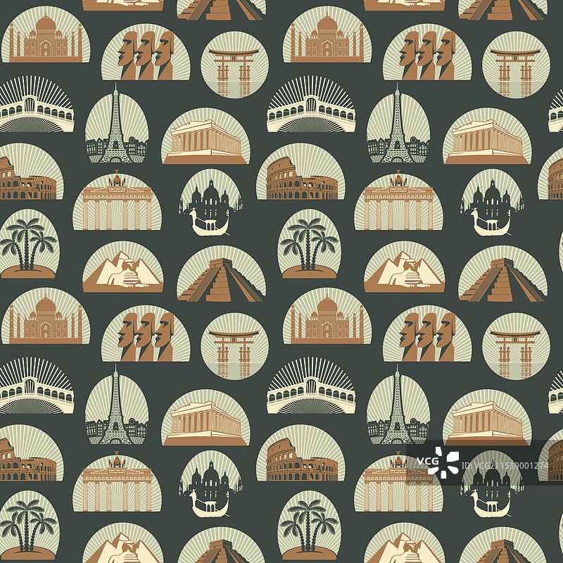 旅行主题地标的无缝图案图片素材