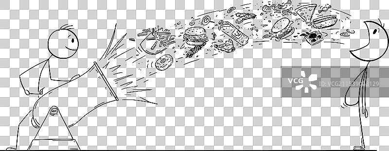 不健康的垃圾食品和超重的卡通人物图片素材