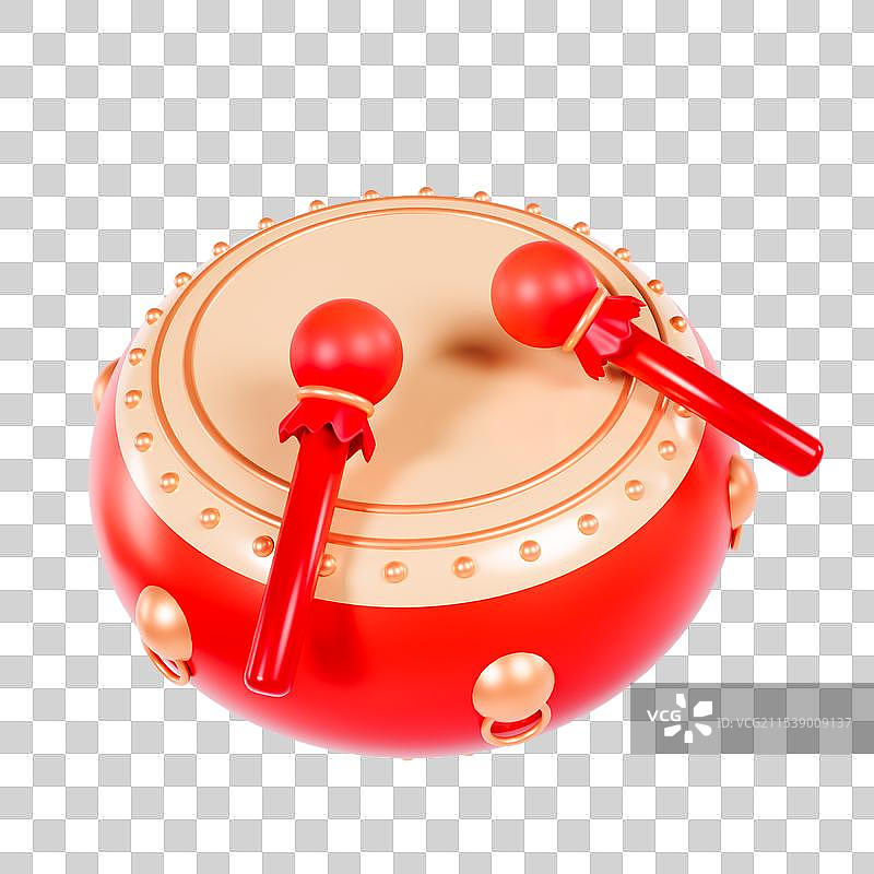 3D立体春节红色喜庆中式鼓打鼓元素春节元素图片素材