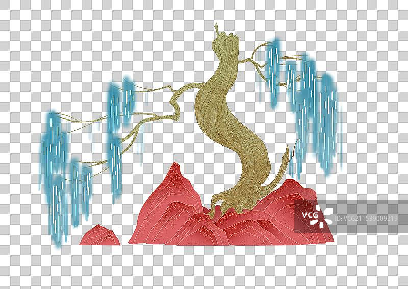 石头上的古树手绘插画图片素材