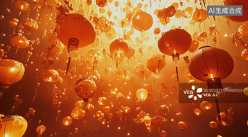 【AI数字艺术】春节过年天空中的灯笼图片素材
