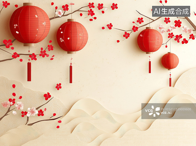 【AI数字艺术】春节过年红色灯笼背景图片素材