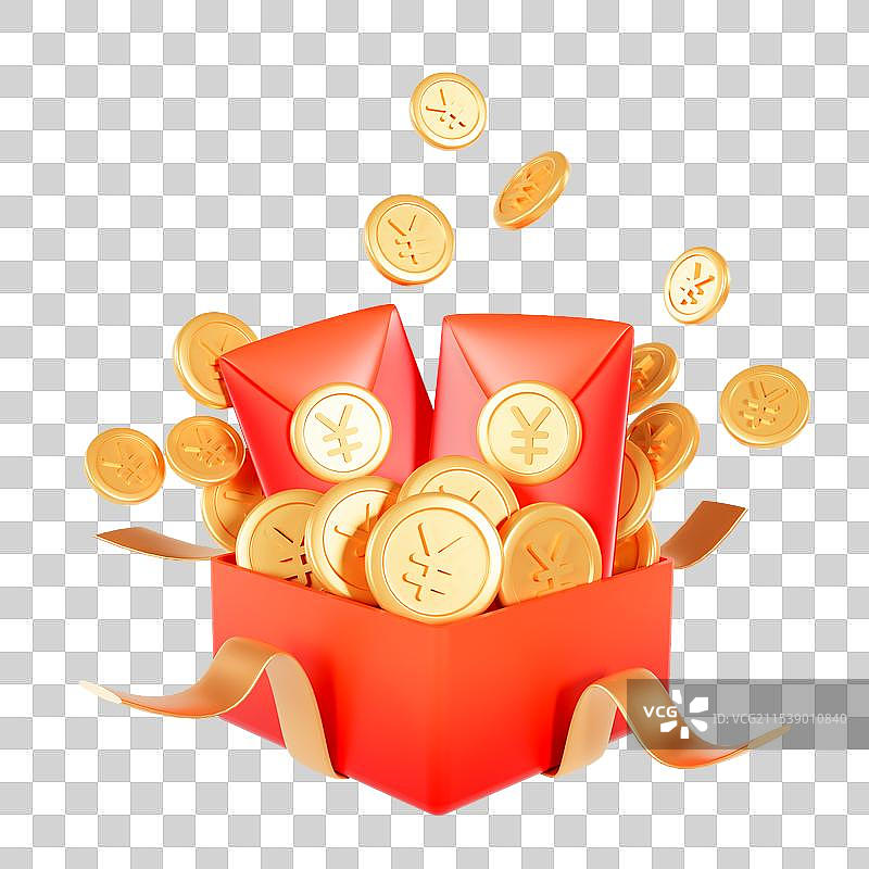 3D立体装满金币和红包的礼盒春节促销元素礼盒元素电商元素图片素材