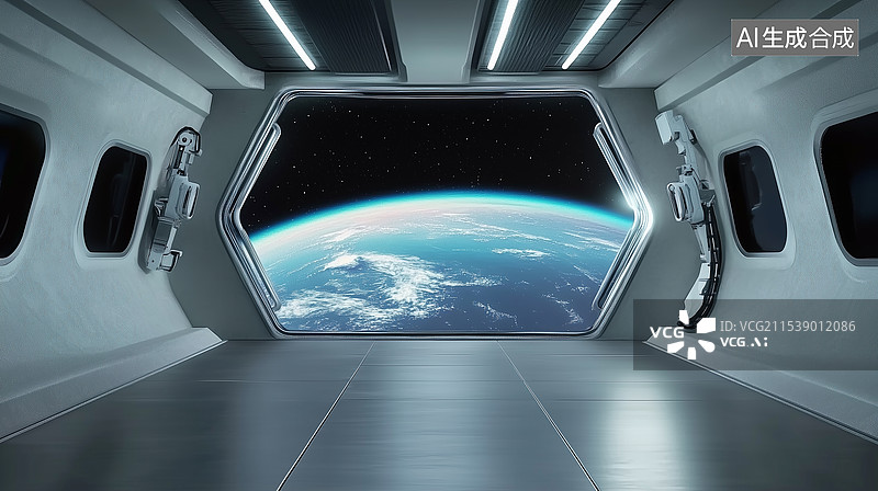 【AI数字艺术】科幻风格太空舱内部图片素材
