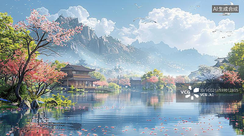 【AI数字艺术】江南水乡建筑和山水图片素材