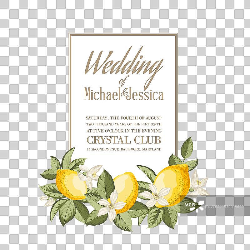 手绘柠檬婚礼邀请函图片素材
