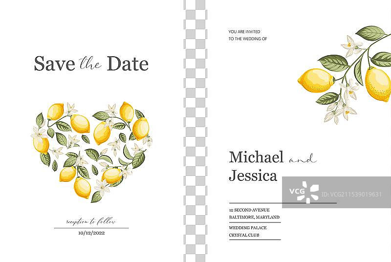 手绘柠檬婚礼邀请函图片素材