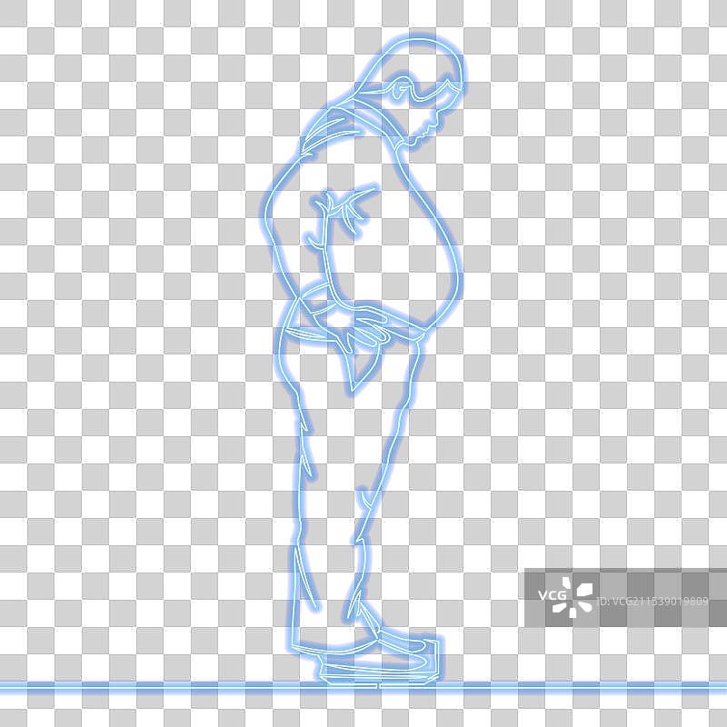 胖男人在秤上，贪吃的厚重男子，霓虹灯风格图片素材