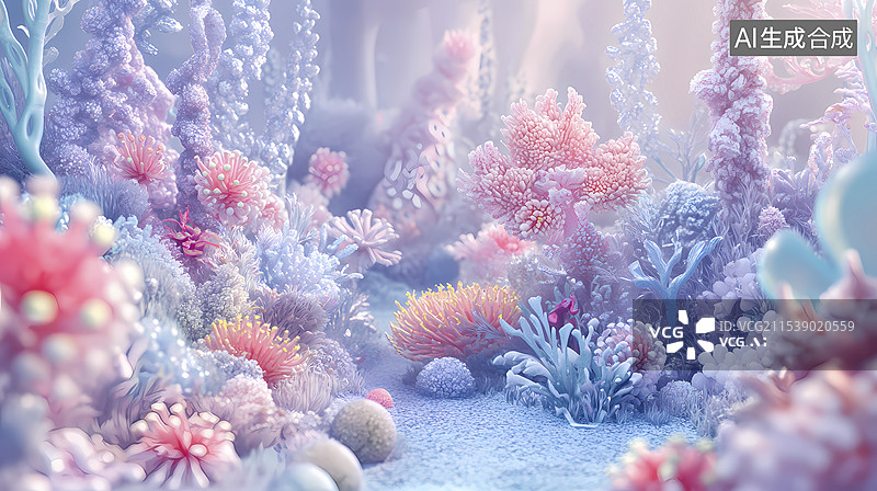 【AI数字艺术】数码科技海底世界植物和生物插画海报背景图片素材