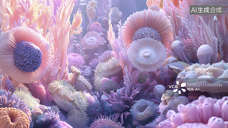 【AI数字艺术】数码科技海底世界植物和生物插画海报背景图片素材