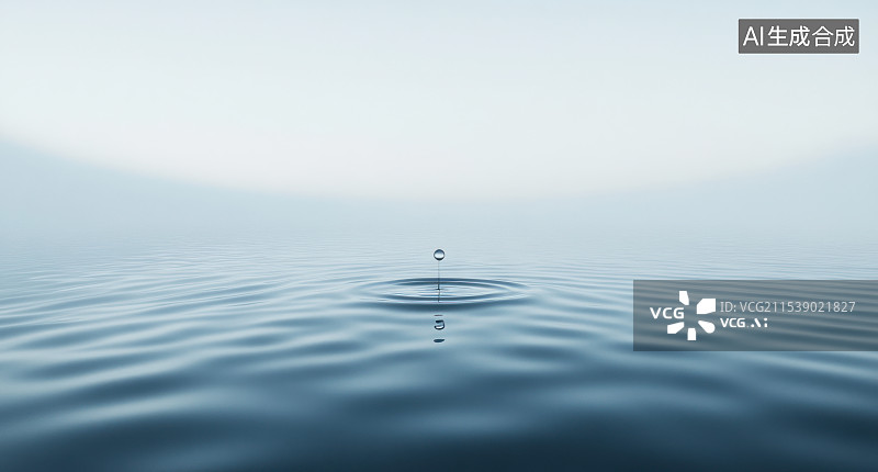 【AI数字艺术】一滴水滴在水面上泛起涟漪图片素材