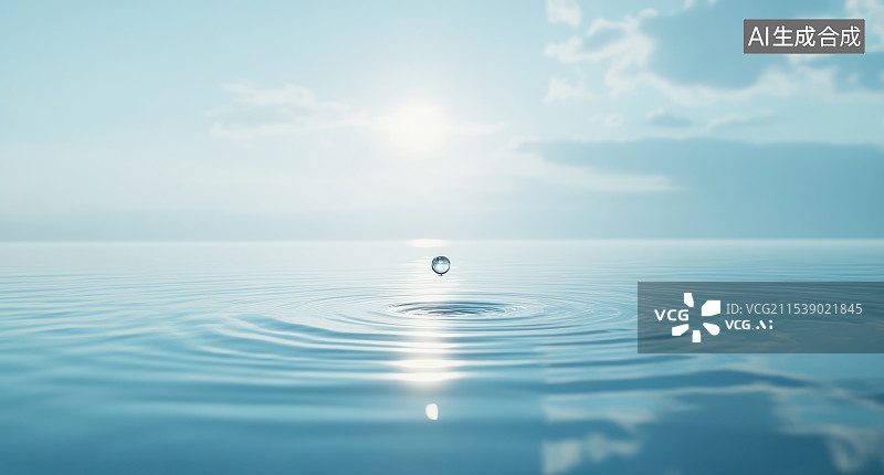 【AI数字艺术】一滴水滴在水面上泛起涟漪图片素材