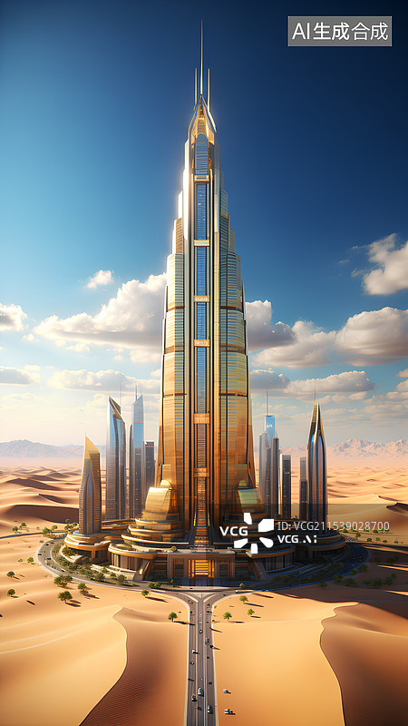 【AI数字艺术】沙漠的城市风光地标建筑图片素材