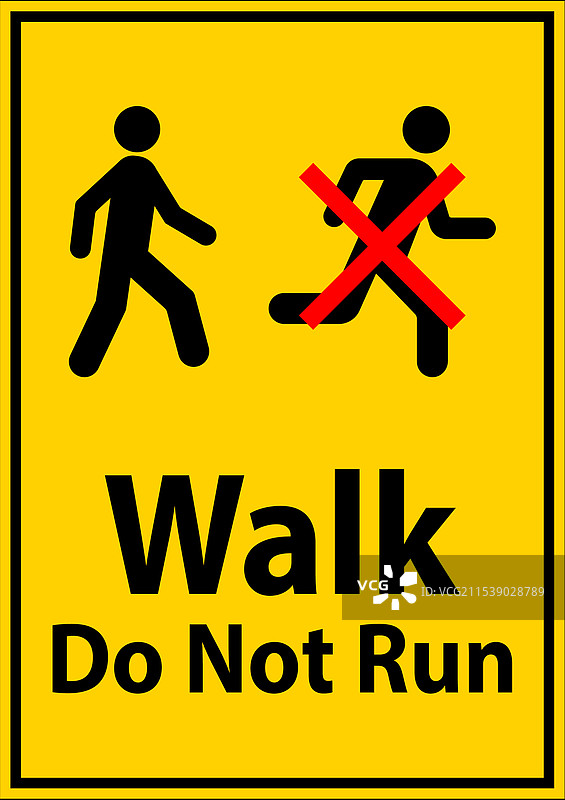 禁止奔跑安全标志，注意 - 走路，不要跑。图片素材
