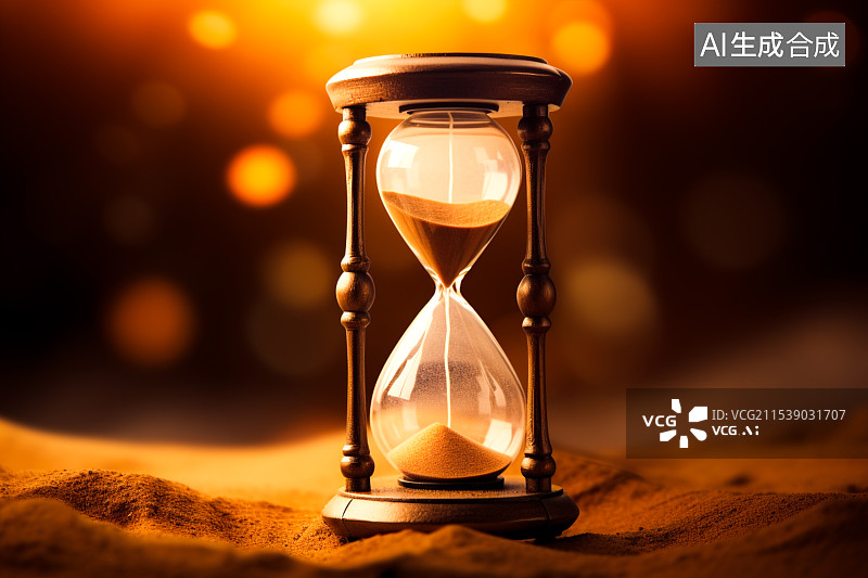 【AI数字艺术】时间沙漏日落剪影图片素材