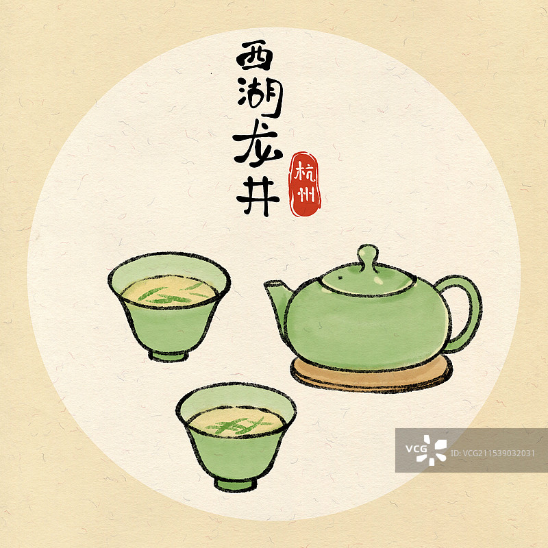 国风杭州美食插画-龙井茶图片素材