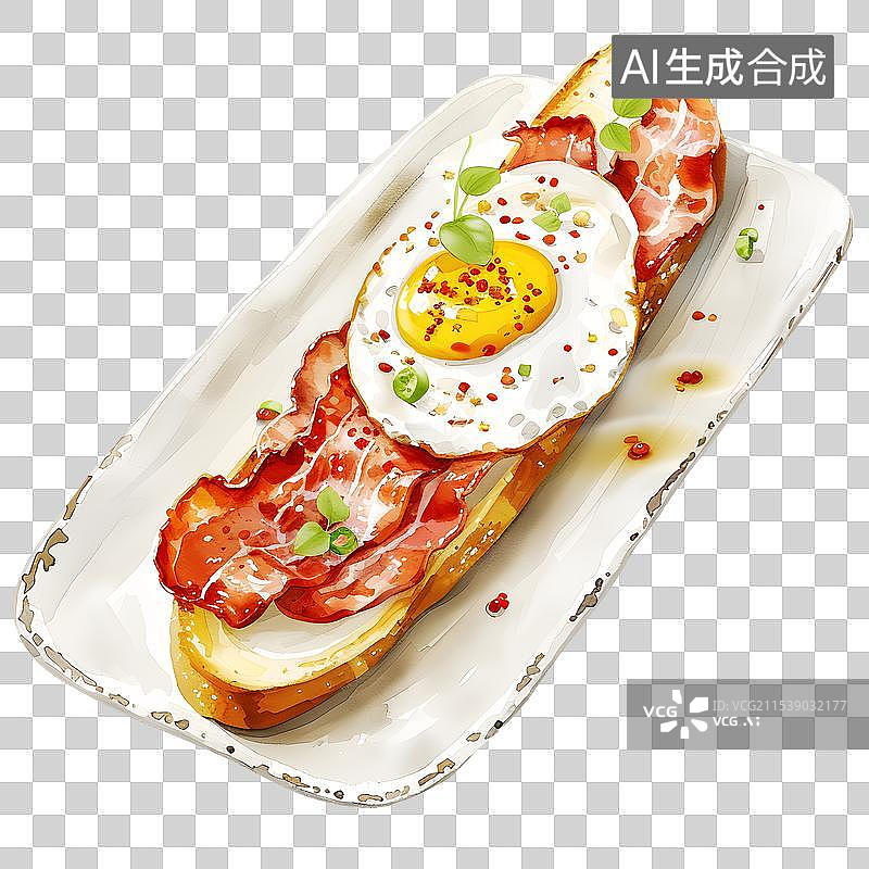 【AI数字艺术】煎蛋培根和面包，美味的早餐图片素材