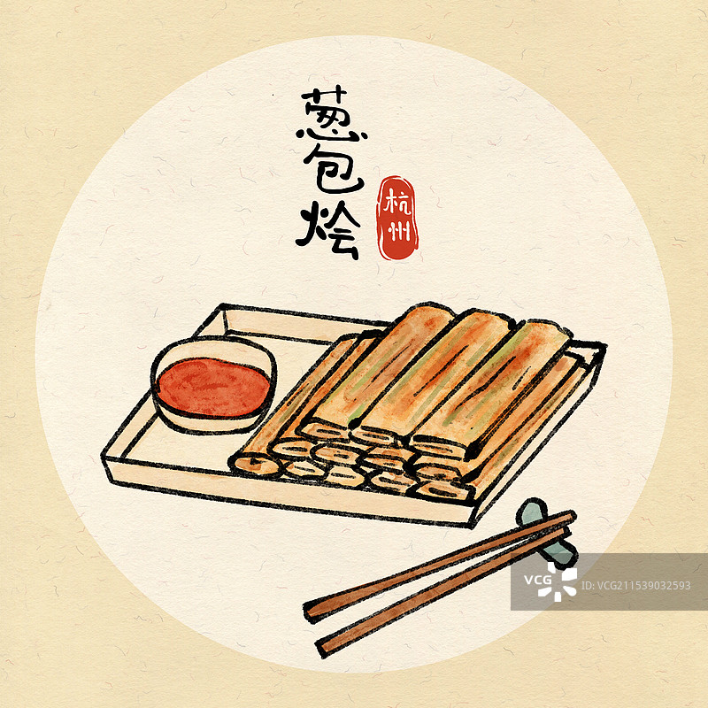 国风杭州美食插画-葱包烩图片素材